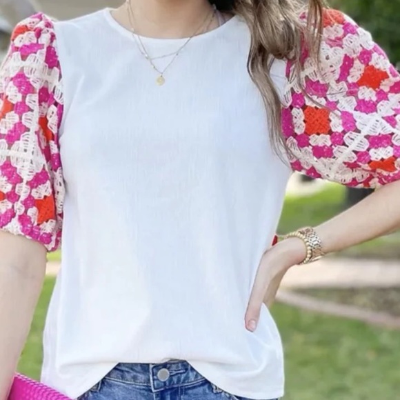 THML Crochet Knit White Top-Small - Picture 2 of 7